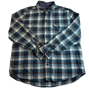 Woolrich Plaid Flannel Shirt Long Sleeve Men's Size XL‎ Blue Tan Black Button Up
